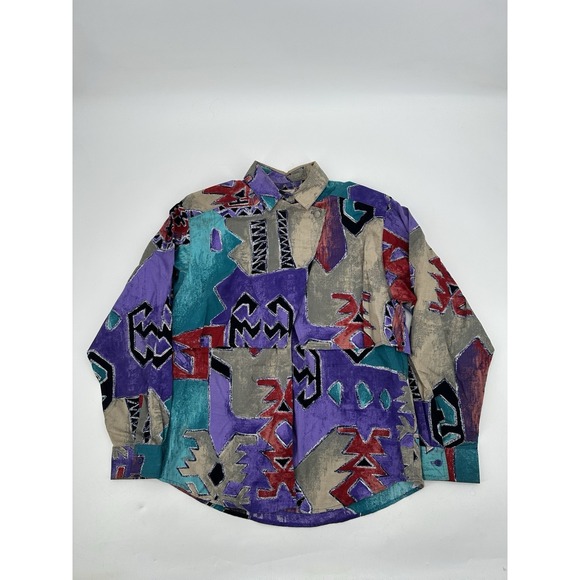 Wrangler Tops - VTG 80s WRANGLER Women's L Western Shirt Aztec Abstract Southwest Print